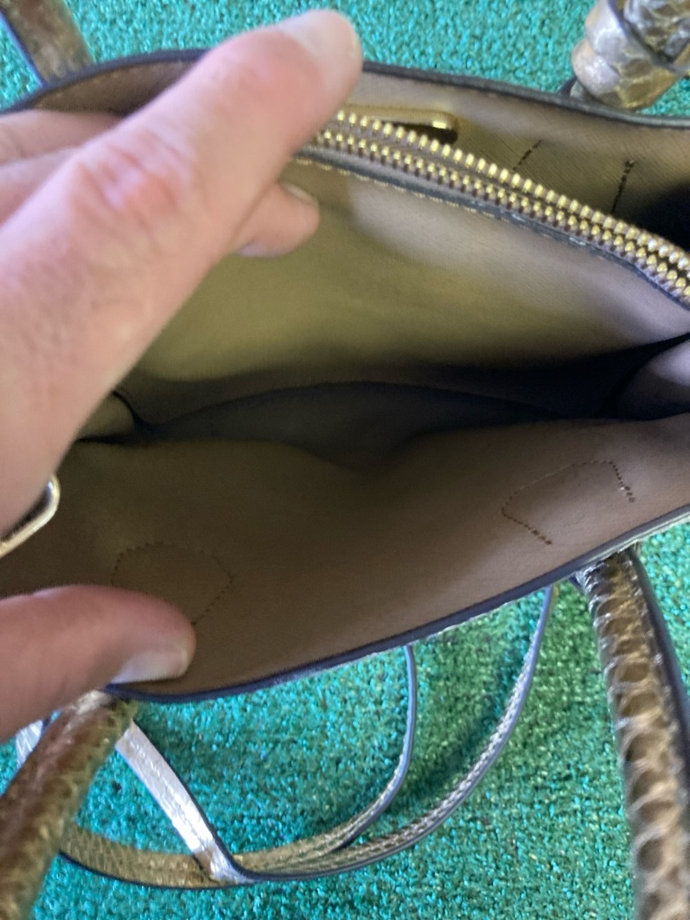 Michael Kors Gold and Brown Snakeskin-Print Satchel (OKPM-04-058) - Picture 10 of 11